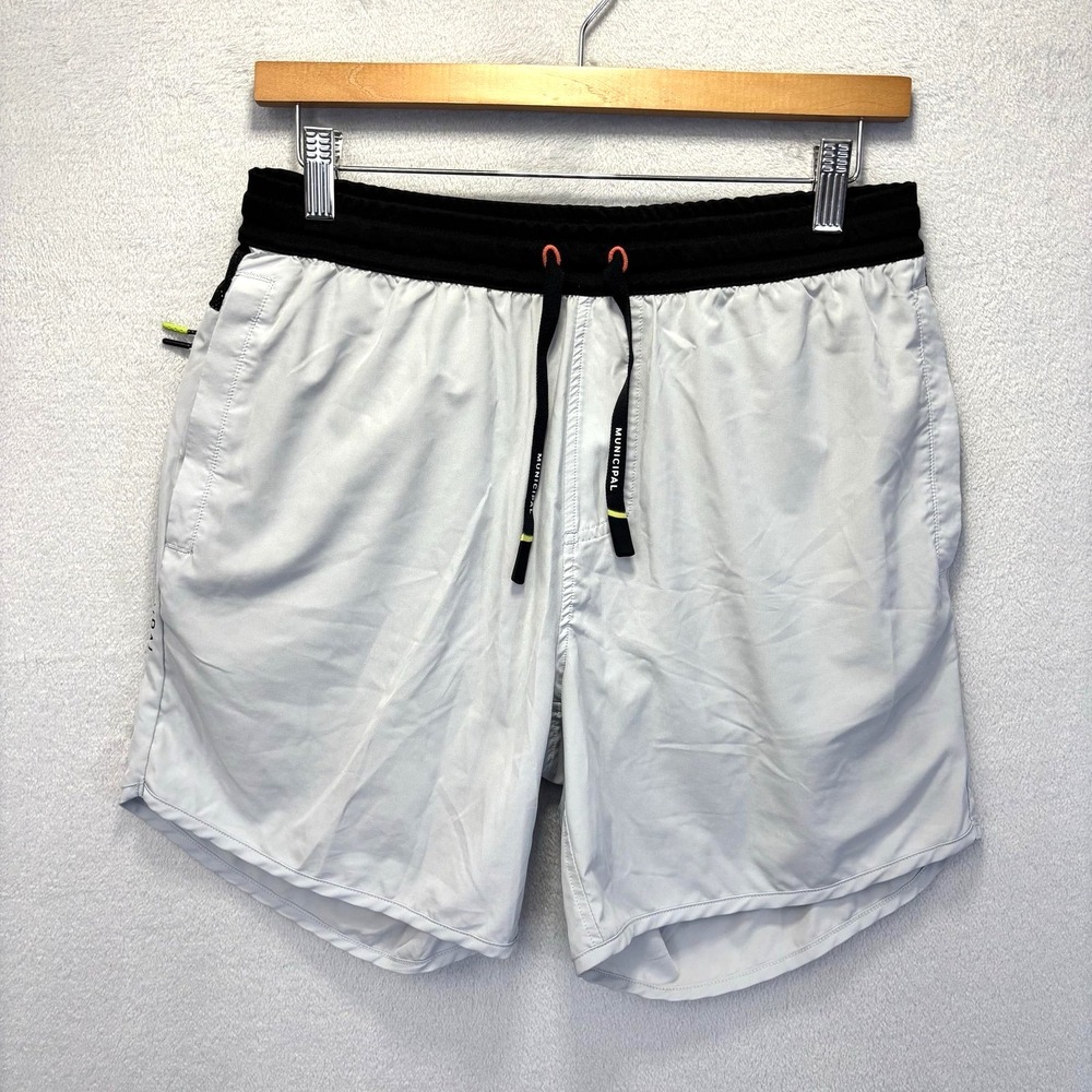 Municipal Lined Running Shorts Mens Small Gray 6" Inseam Zip Pocket Athletic